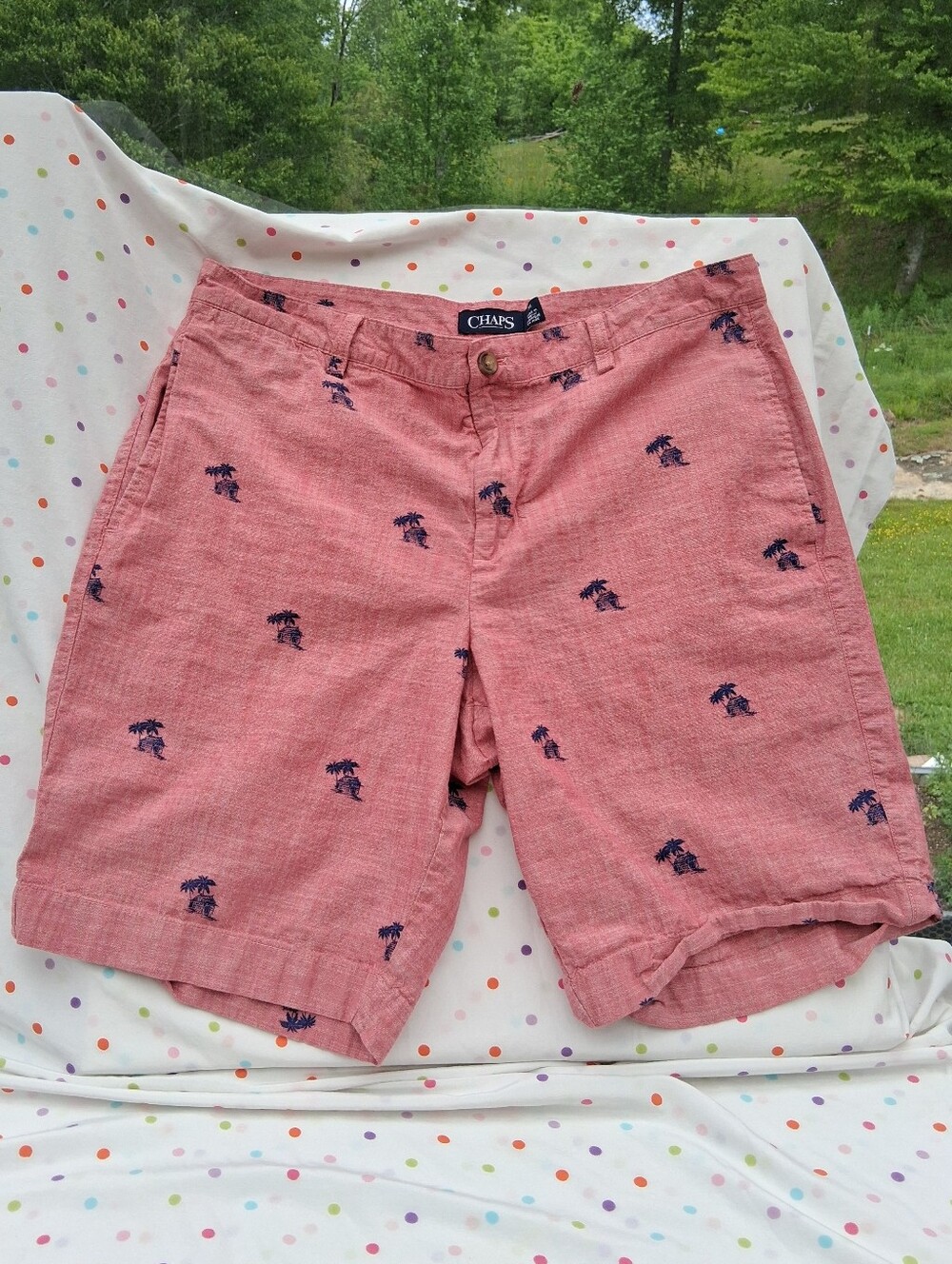 Chaps Men's Red W/Navy Palm-Print Shorts 100% Cotton